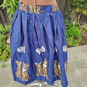 Navy Cat Print A-Line Skirt